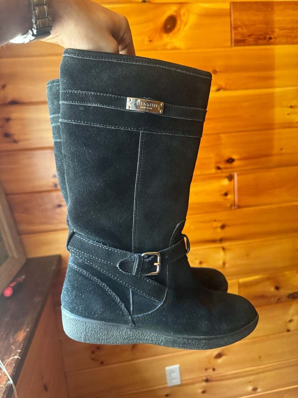 WOMENS BLACK SUEDE SHEARLING LINED TALLULAH BOOTS COACH SIZE 7.5 - Picture 7 of 7